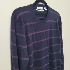 Calvin Klein Navy Purple Stripe Merino Wool Pullover Sweater Men's Large